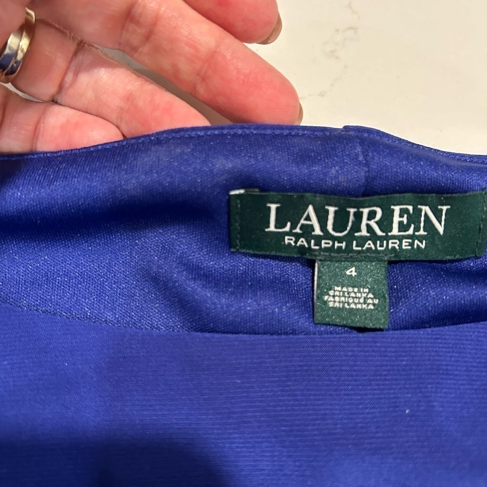 Lauren by Ralph Lauren Faux Wrap Midi Ruching Blue Round Neck 3/4 Sleeves Size 4 - Picture 11 of 13